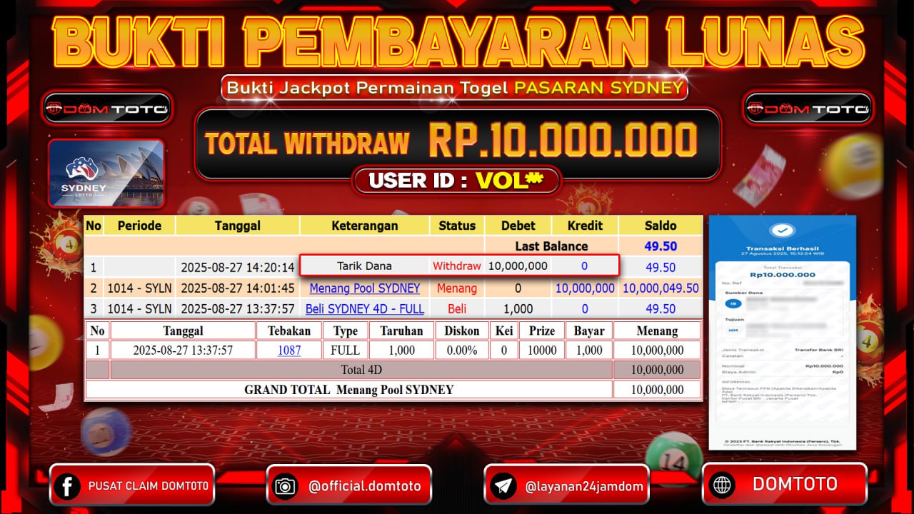 🔥🔥 JACKPOT TOGEL SYDNEY 27 AGUSTUS 2025🔥🔥